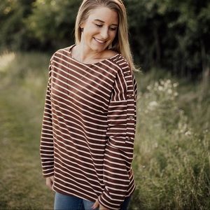 Brown Striped Boutique Sweater with Button Detail